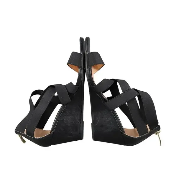 Liz Claiborne Shoes Womens 7 Wedge Sandal Fashion Heel Zip Strappy Black Classic - Picture 9 of 13